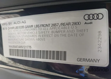 2019 Audi A6 45 Premium из США, поврежденный, VIN WAUE8AF24KN121775